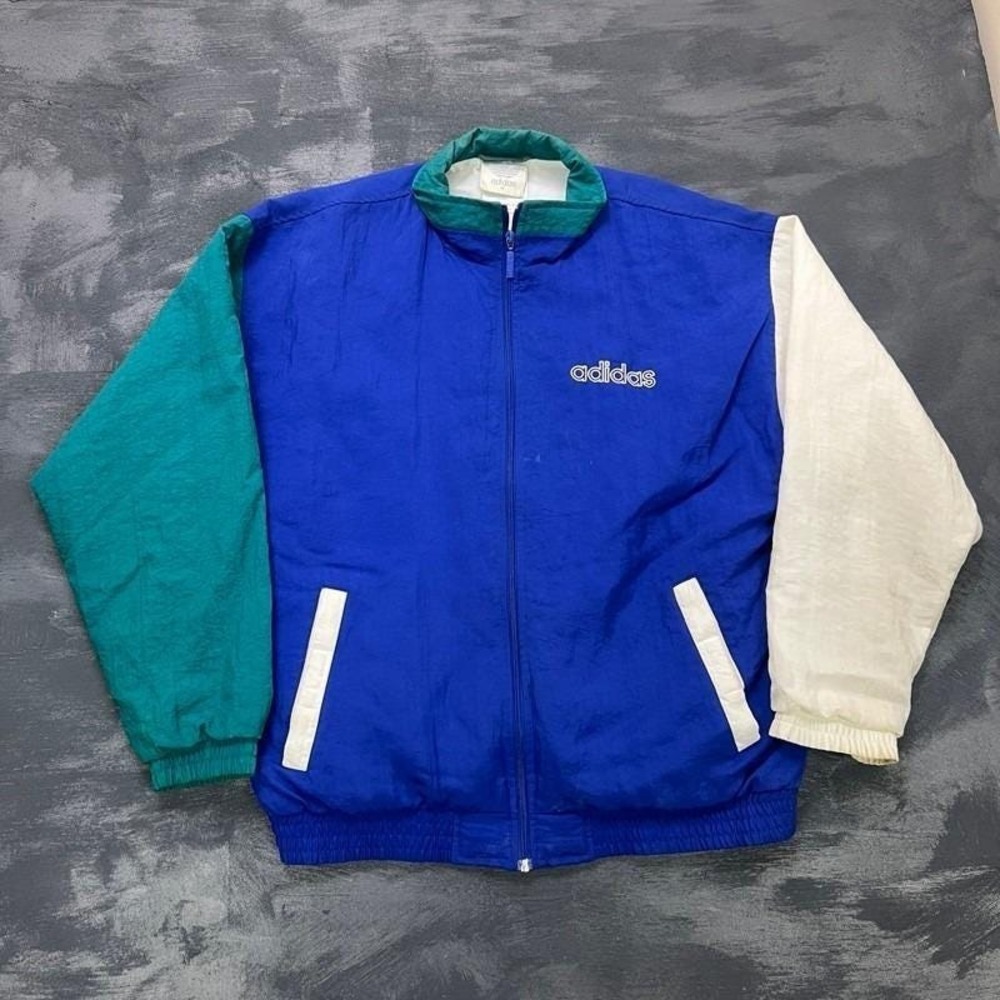 Vintage Adidas Windbreaker Jacket Mens Medium Blue 1990s Zip Up